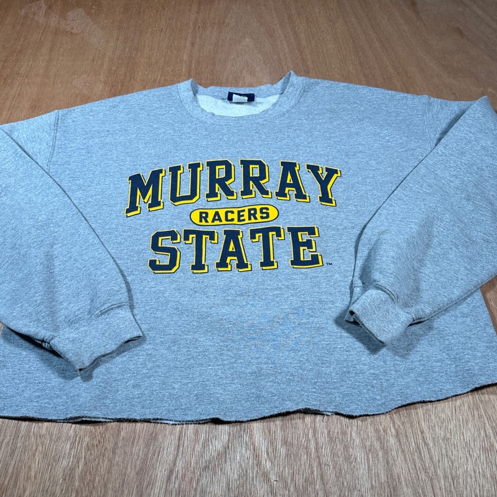 MV Sport Sweatshirt Women L Gray Murray State Racers Cropped Raw Hem Graphic